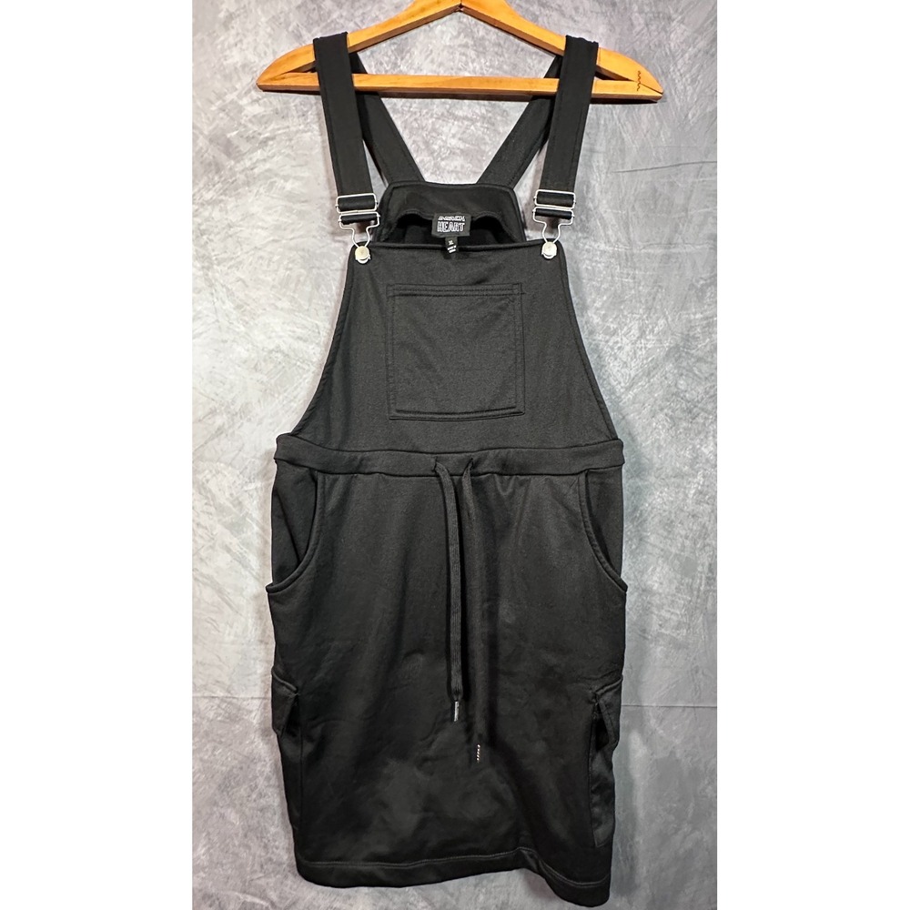 Derek Heart Overall Dress Womens XL Black Drawstring Waist Pinafore Suspenders